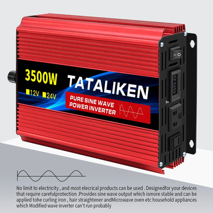 1600w-4500W 12V/24V to AC 110V 60Hz Pure Sine Wave Inverter Car Power Tranfermer  Voltage Portable  Converter with LED Display