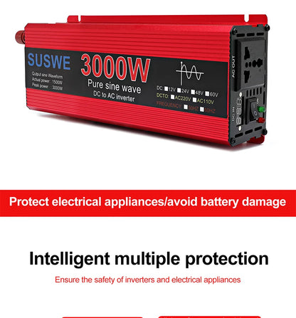 3000W Pure Sine Wave Inverter 12v 24v~ 220V 110V 2000W 1000W Converter Power Supply DC AC VoltageAdapter Module Transmission