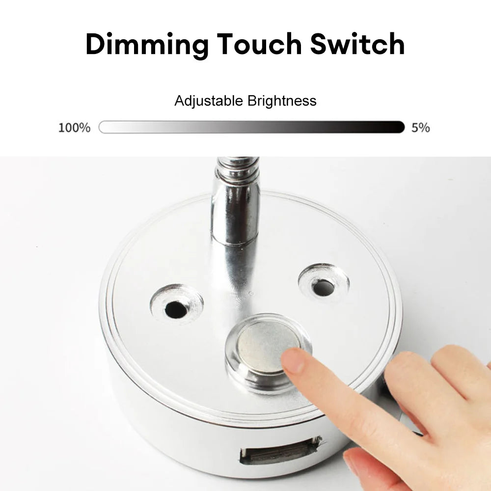 RV Boat LED Reading Light Dimmable Gooseneck Wall Lamp 12V 3W Smart Touch Wall Lamp For Motorhome Yacht Cabin USB Charger Port