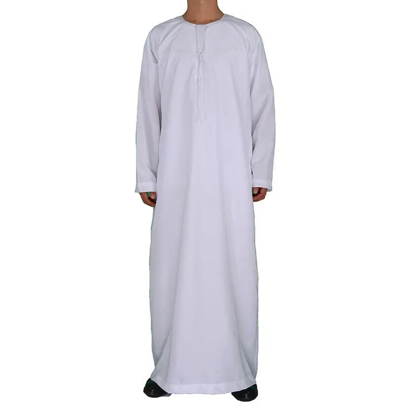 Exclusive Men's White Islamic Kaftan Jubba Thobe in Short Sleeve O-neck Style for Middle Eastern Looks