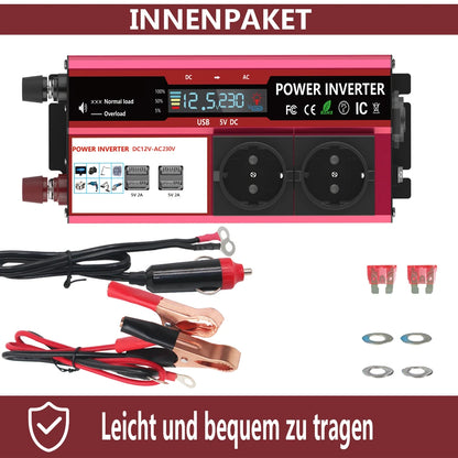 12V To 220V 4000W Power Inverter LCD Display EU Socket Solar Inverter Dual USB Fast Charging for Phone Laptops Car