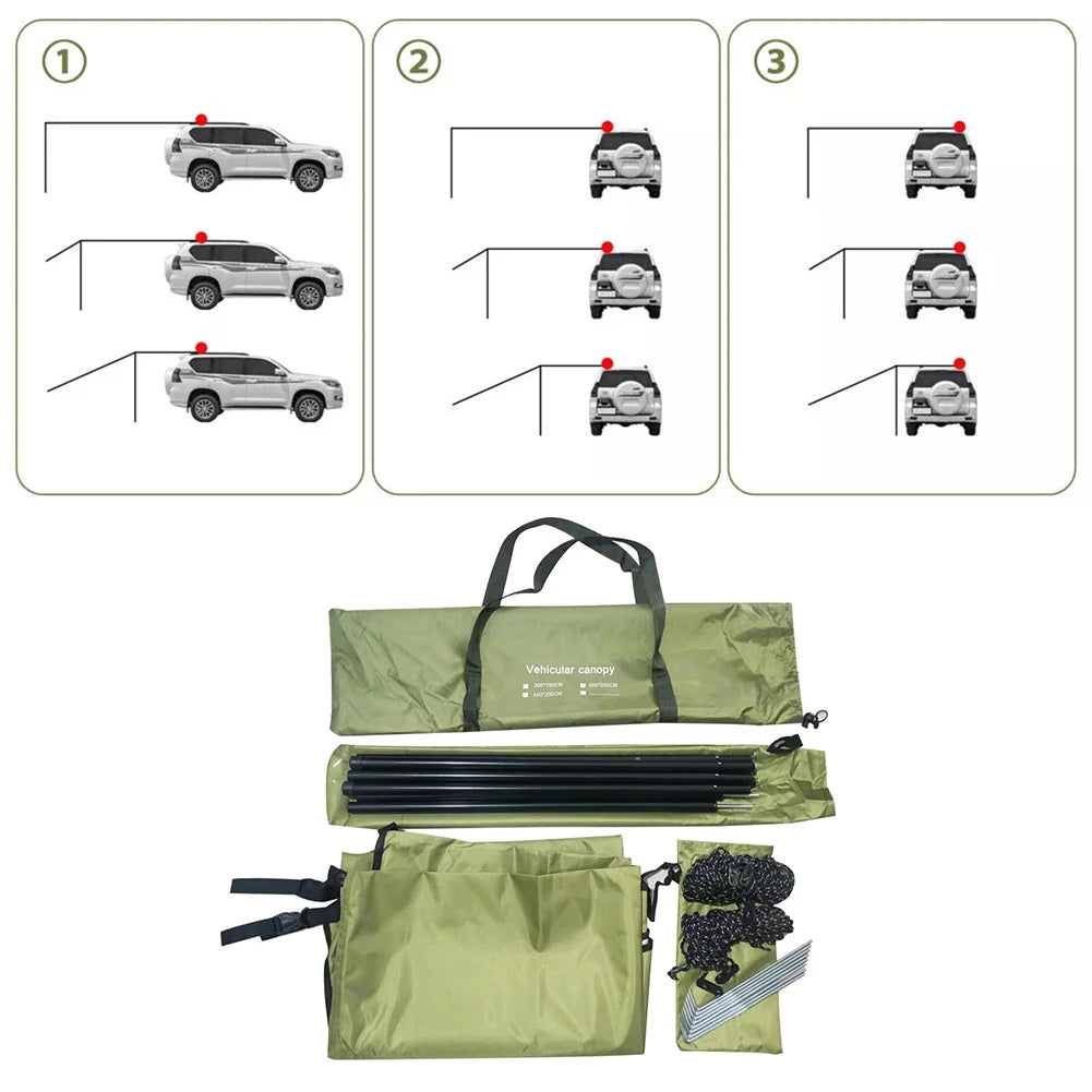 300x150cm Car Side Awning Rooftop Tent Waterproof Side Tent For Outdoor Camping Awning Sun Canopy Sunshade Campervan Waterproof