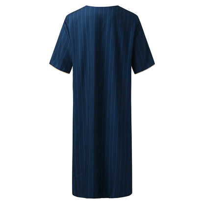 Mens Muslim Stripe Jubba Kaftan Dishdash Thobe Saudi Arab Muslim Clothing Long Sleeve Maxi Robe New Caftan Dubai Robe A50