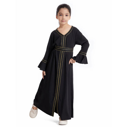 Kids Muslim Girls Abaya Prayer Long Maxi Dress Turkey Kaftan Arab Robe Dubai Islam Morocco Eid Party Ramadan Holiday Gown Caftan