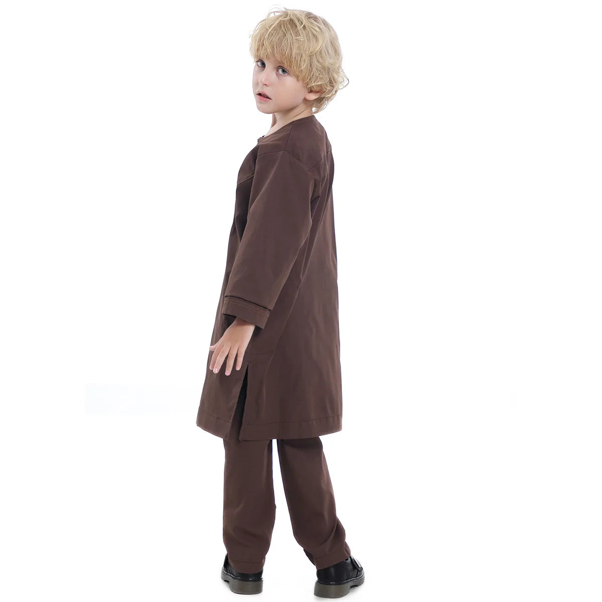 2025 Muslim Kids Jubba Thobe Arab Boy Thobe Children Abaya Ramadan Dress Pant Set 2 Piece Caftan Robe Kaftan Musulman Ensembles