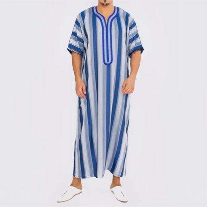 New 2025 Men Arab Muslim Fashion Islamic Clothing Men Embroidered Jubba Thobes Homme Moroccan Kaftan Eid Prayer Long Robe Dress