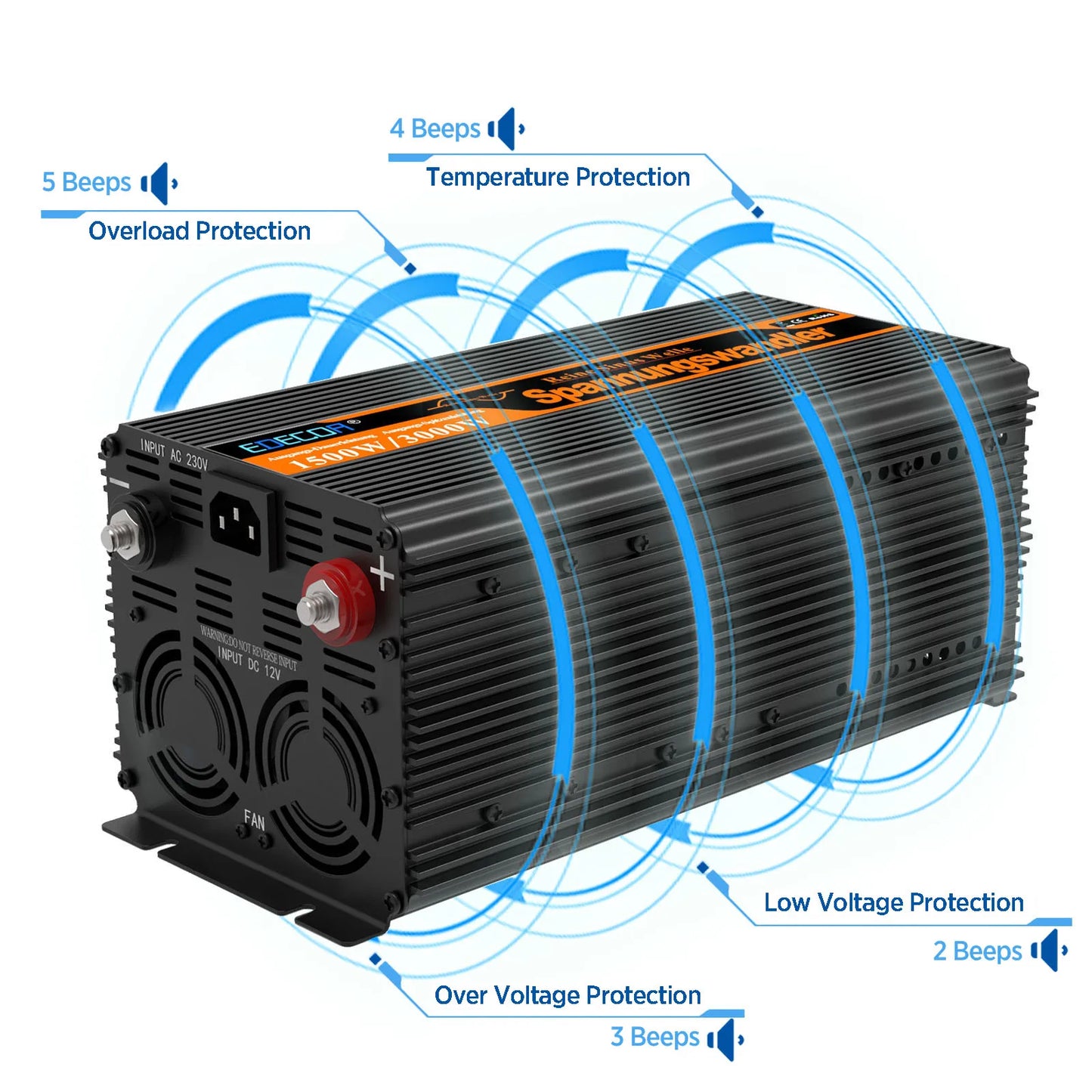 UPS inverter with charger 1500W 2500W DC 12V to AC 220V 230V converter pure sine wave transformer off grid for home