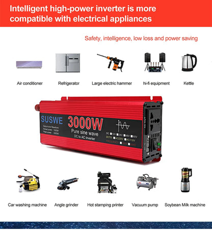 3000W Pure Sine Wave Inverter 12v 24v~ 220V 110V 2000W 1000W Converter Power Supply DC AC VoltageAdapter Module Transmission