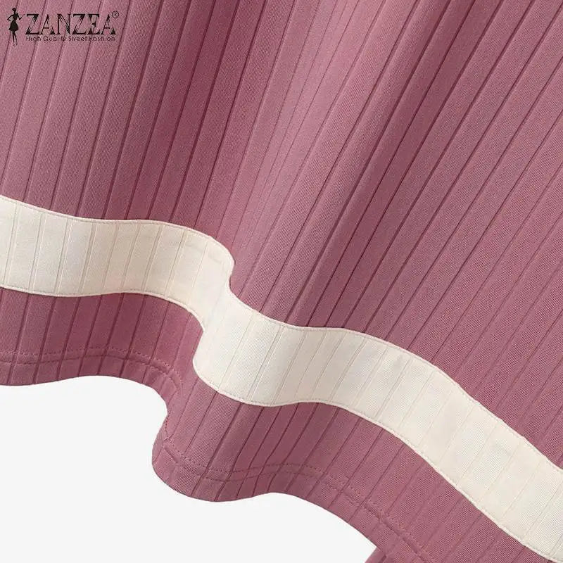 2024 ZANZEA Women Vintage Muslim Sets 2PCS Summer Islamic Clothing Eid Mubarek Ramadan Outifits Patchwork Blouse Trousers Suits