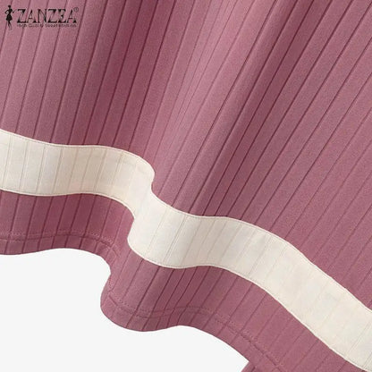 2024 ZANZEA Women Vintage Muslim Sets 2PCS Summer Islamic Clothing Eid Mubarek Ramadan Outifits Patchwork Blouse Trousers Suits