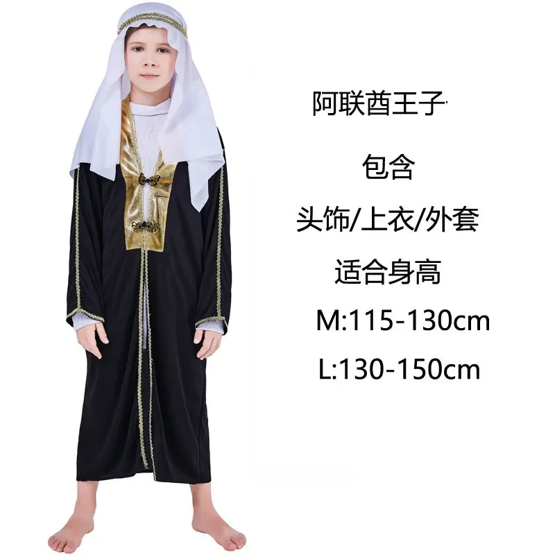 Kids Arab Arabian Costume Middle East Costume Robe Boy Child Prince Clothes Halloween Carnival Cosplay Children Muslim Costumes