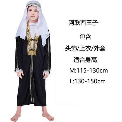 Kids Arab Arabian Costume Middle East Costume Robe Boy Child Prince Clothes Halloween Carnival Cosplay Children Muslim Costumes