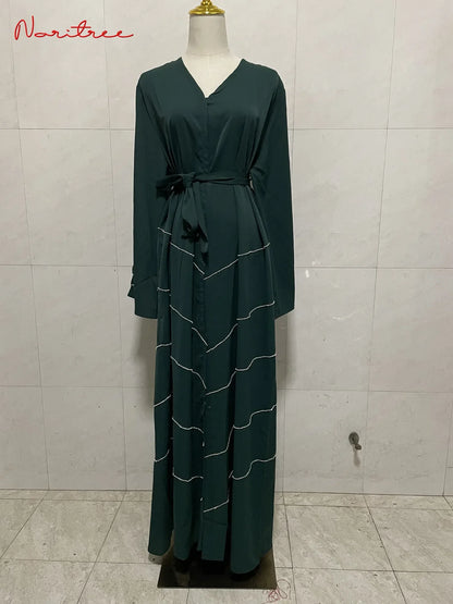 Hand made diamond beading Ramadan Eid Muslim dress long abayas robe fancy maxi French stylish modest Islamic wy1368 G1665