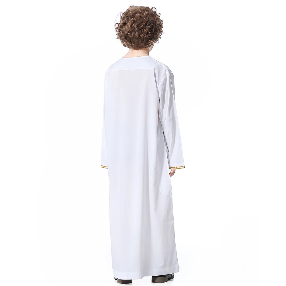Muslim Saudi Arab Boys Robe Dishdasha Kids Abaya Kaftan Prayer Islam Clothing Long Sleeve Thobe Middle East Teenage Dress Dubai