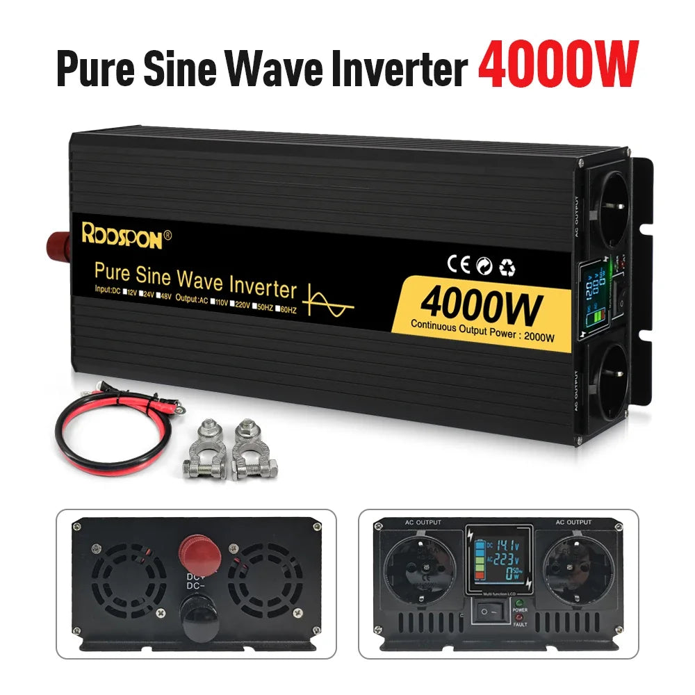 RDDSPON  Pure Sine Wave Inverters 4000W 5000W 6000W  Double EU SocketDC 12V 24V 48V to AC 110V 220V,50Hz,60Hz  Voltage Converter