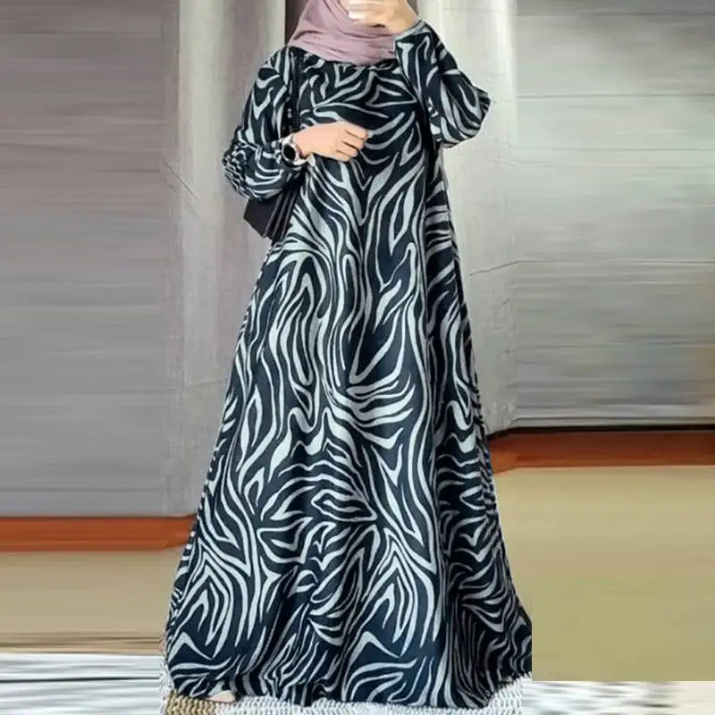 ZANZEA Women Vintage Floral Printed Muslim Dresses Fashion Long Sleeve Casual Maxi Dress Islamic Clothing Abaya Vestido Kaftan