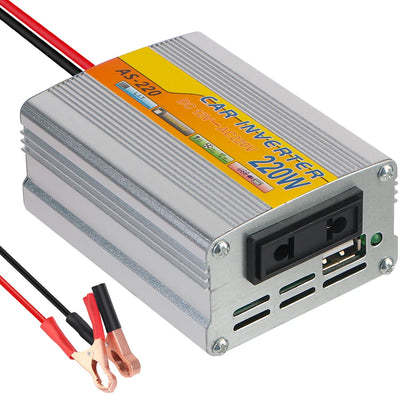 220W Power Inverter Car Mounted Solar Inverter USB Voltage Transformer Portable DC 12V To AC 220V Conversion USB Battery Clip