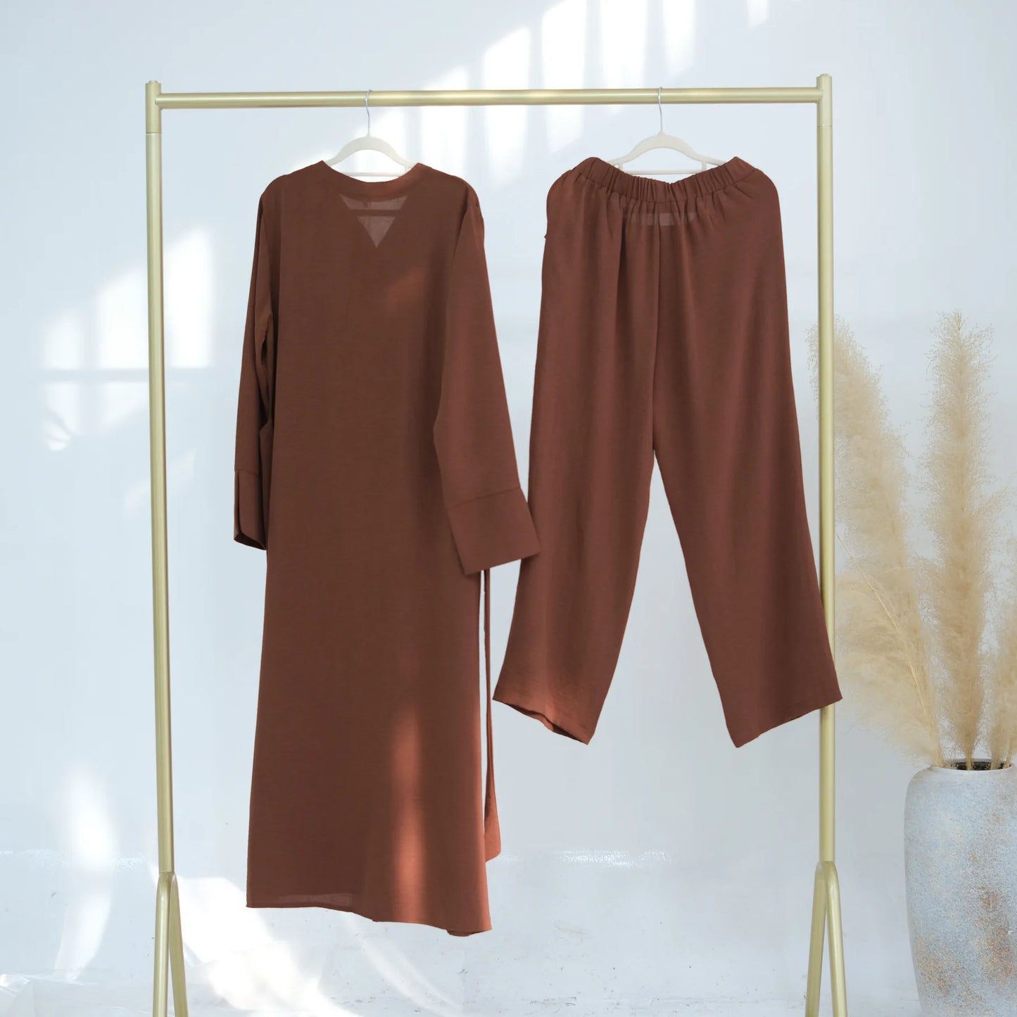2PCS Muslim Women Button Long Sleeve Tops Dress Pants Set Dubai Abaya Turkey Kaftan Arabic Outfits Eid Ramadan Islam Clothing