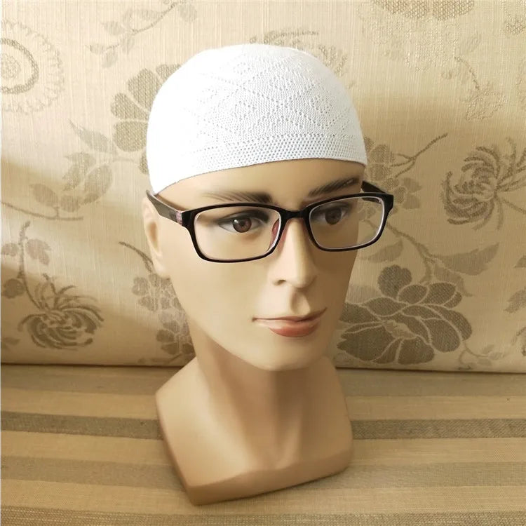 Islamic Clothing Mesh Muslim Hat for Prayer Jewish Winter for Men Hui Worship Kufi Knitted Cap Solid Color Saudi Arabic