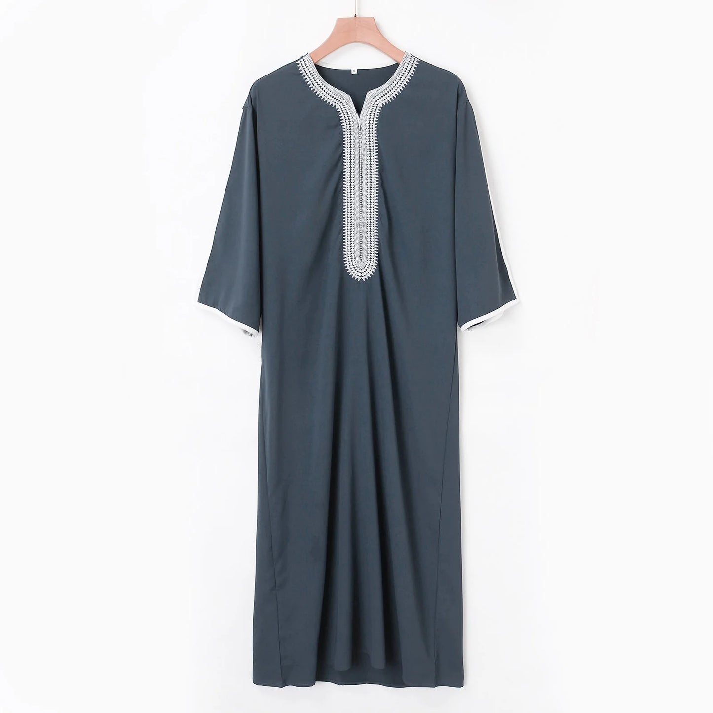 2024 Summer New Muslim men's short-sleeved black red embroidered loose breathable casual Islamic robes