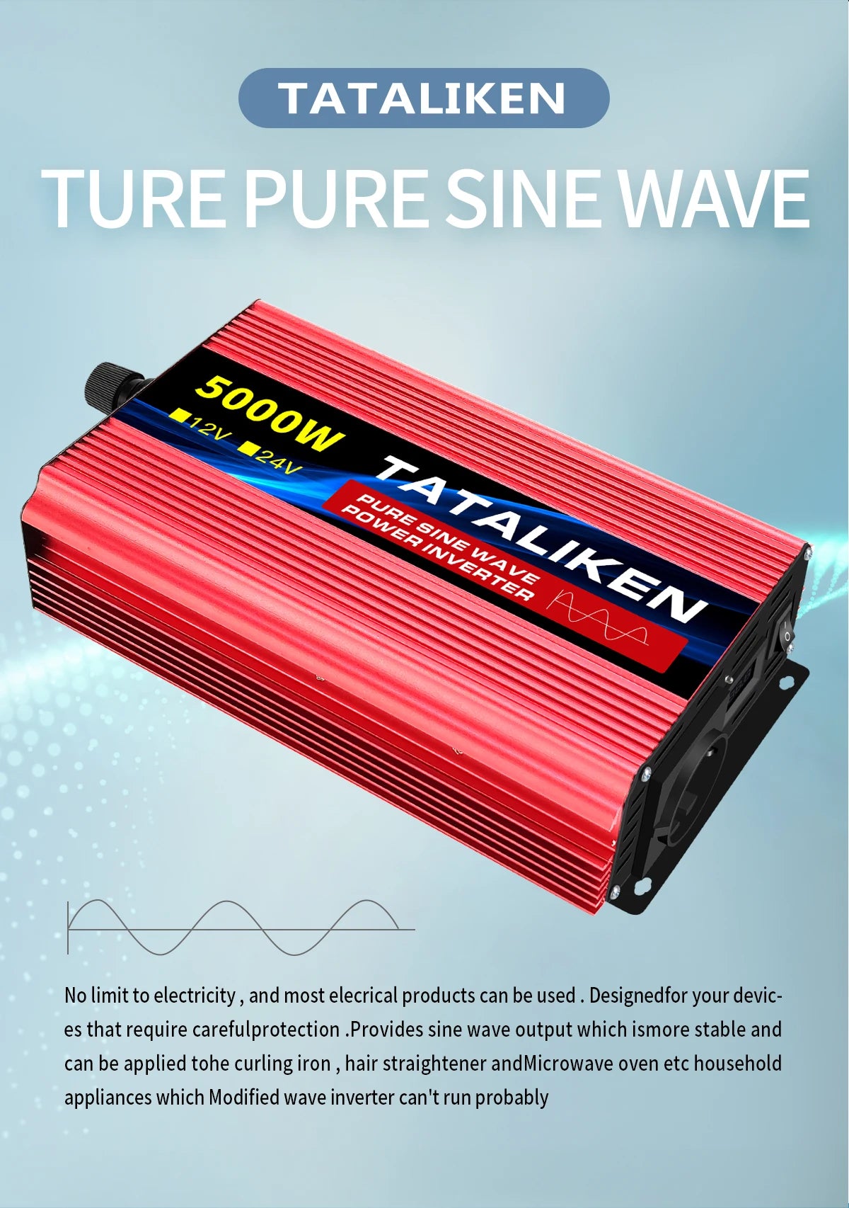Pure Sine Wave Inverter 1600W/2200W/3000W/4000W DC 12V/24V to AC 220V 50hz Power Inverter Charger Converter Adapter EU Socket