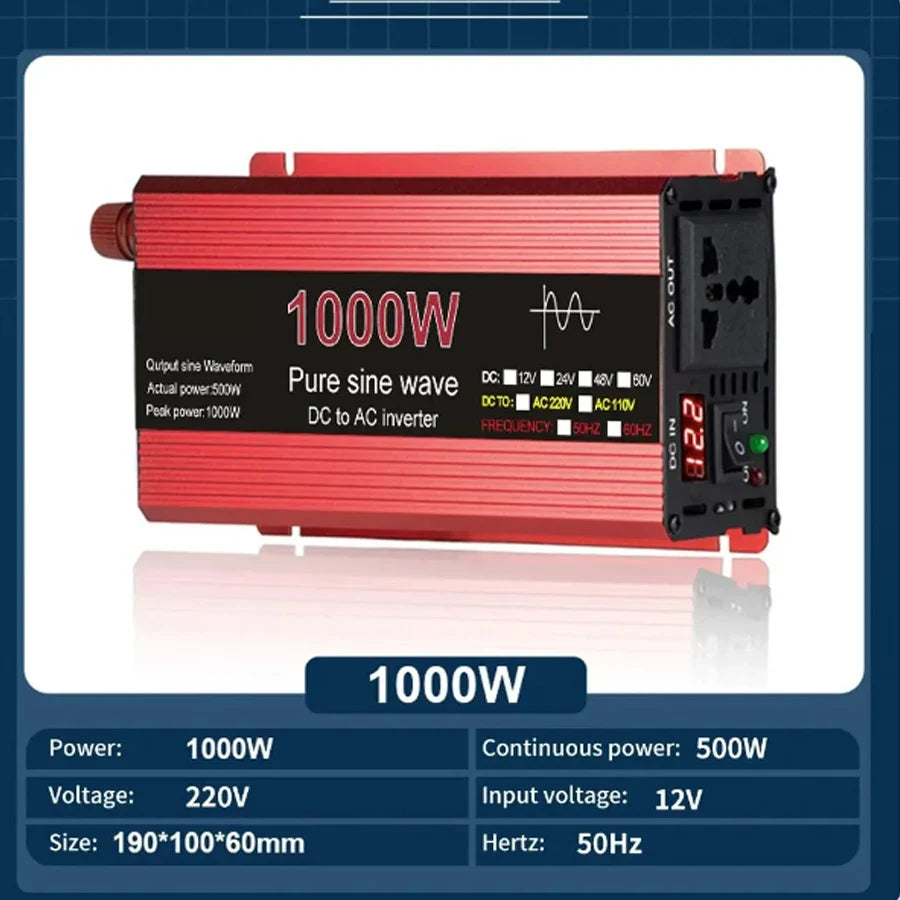 Pure Sine Wave Inverter DC 12V/24V To AC 110V/220V 1000W 1600W 2000W 2200W Portable Power Bank Converter Solar Inverter