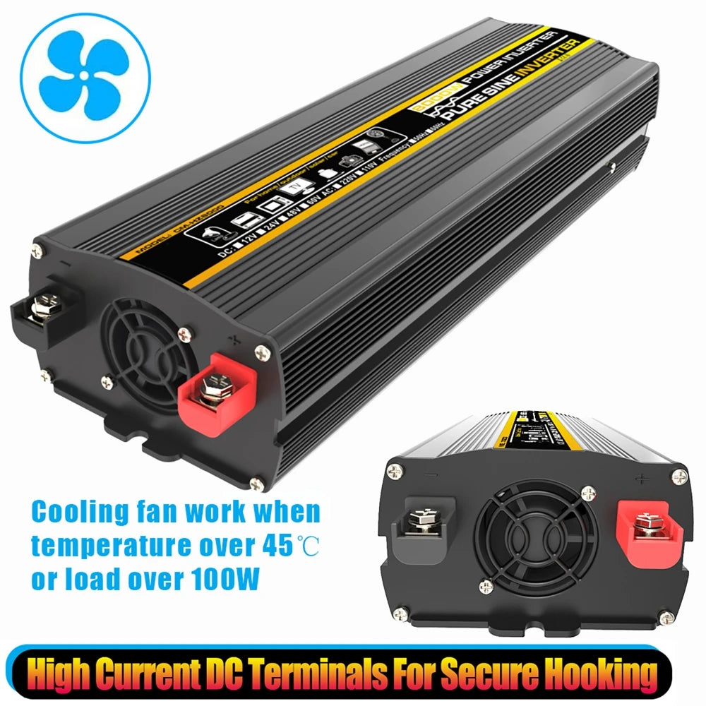 3000W-8000W Pure Sine Wave Power Inverter Voltage Transformer Intelligent Digital Display Car Home DC12V to AC 220V Converter