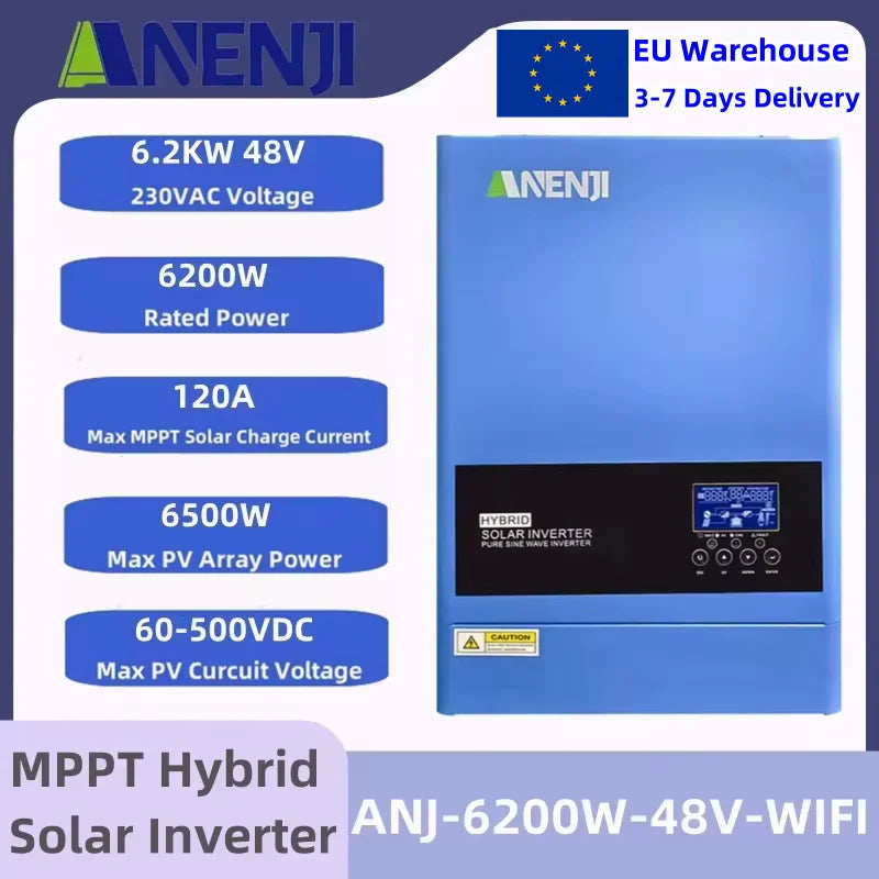 6.2KW 4KW Solar Inverter Hybrid 48V 24V Pure Sine Wave On Grid Off Grid MPPT 100A/120A Solar Charge Controller For PV 60-500V