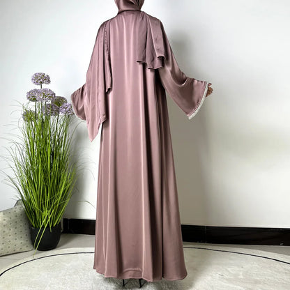 Diamonds Decorations High Quality Shiny Satin Abaya Set for Women, Sleeveless Dress, Satin Shawl Scarf, Muslim Outfit, Ramadan