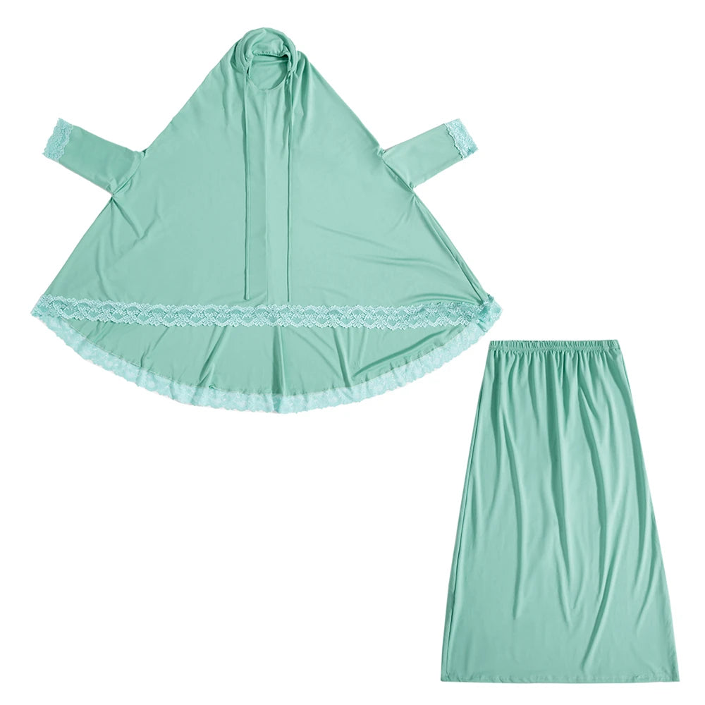 2Pcs Traditional Muslim Kids Girls Abaya Eid Hooded Overhead Hijab Burqa Maxi Skirt Sets Turkey Dubai Kaftan Prayer Garment Gown
