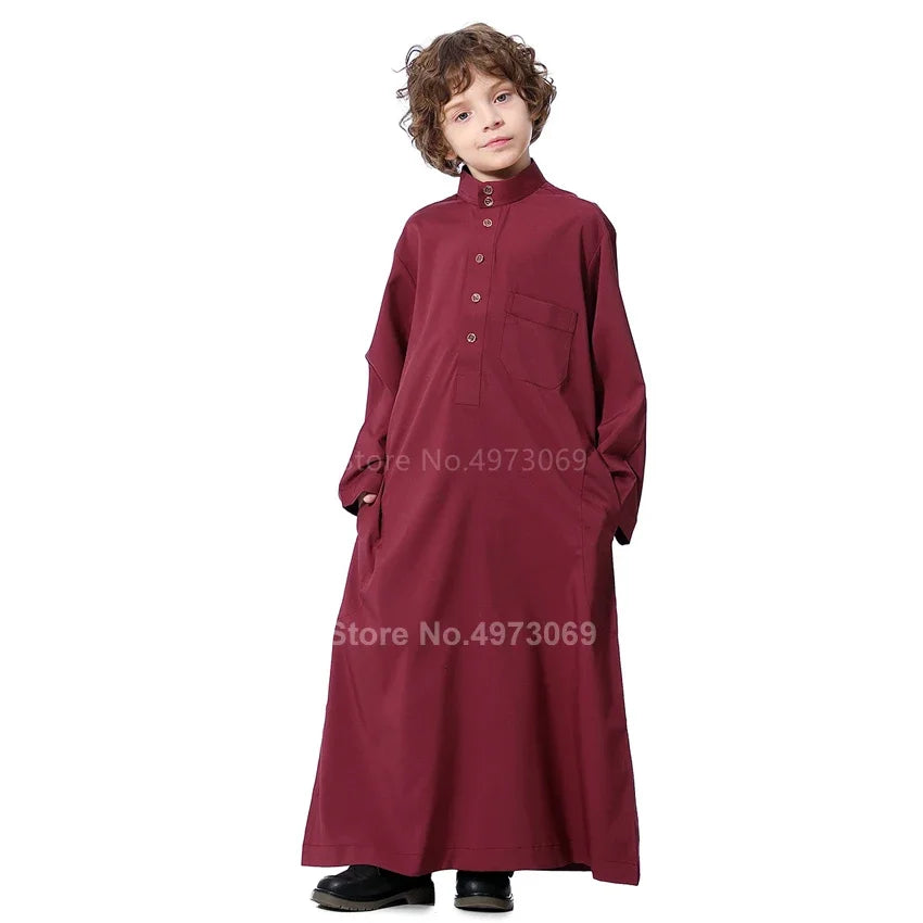 Muslim Robe Teenager Kids Saudi Arabia Pakistan Boy Thobe Middle East Full Sleeve Jubba Islamic Clothing Men Party Thobe Kaftan