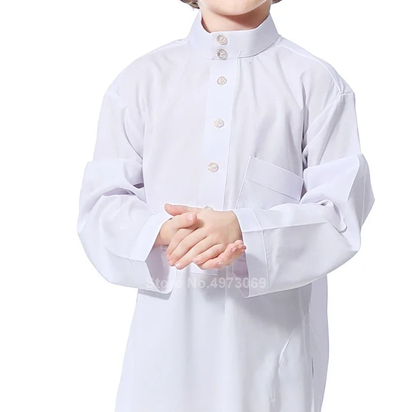 Muslim Robe Teenager Kids Saudi Arabia Pakistan Boy Thobe Middle East Full Sleeve Jubba Islamic Clothing Men Party Thobe Kaftan