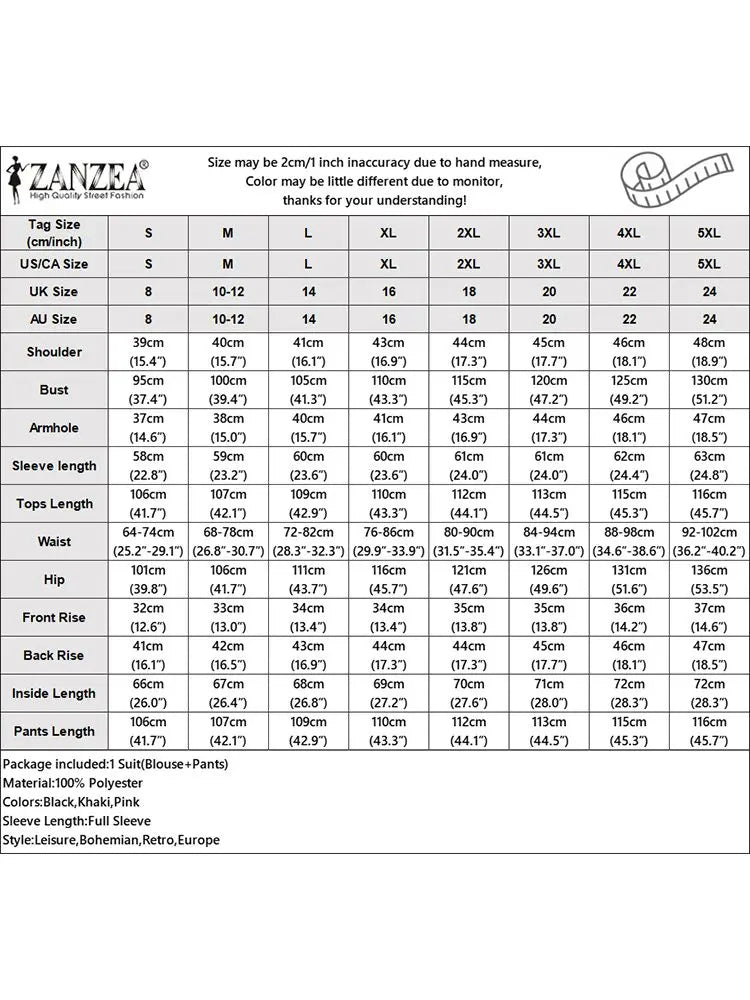 ZANZEA Women Casual Loose 2-Piece Suits Muslim Islamic Autumn Wide Leg Trouser Long Sleeve Long Blouse 2pcs Outfits Pant Sets