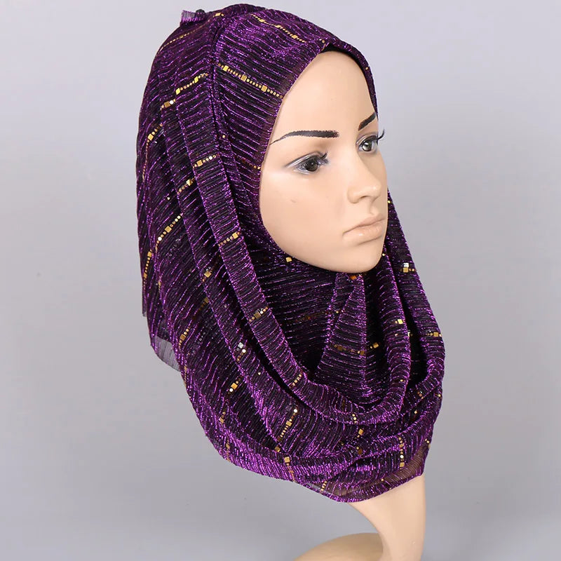Glitter Women Gold Silk With Pearls Muslim Hijab Shawls And Wraps Islamic Turban Female Foulard Soft Thin Hijabs Head Scarf