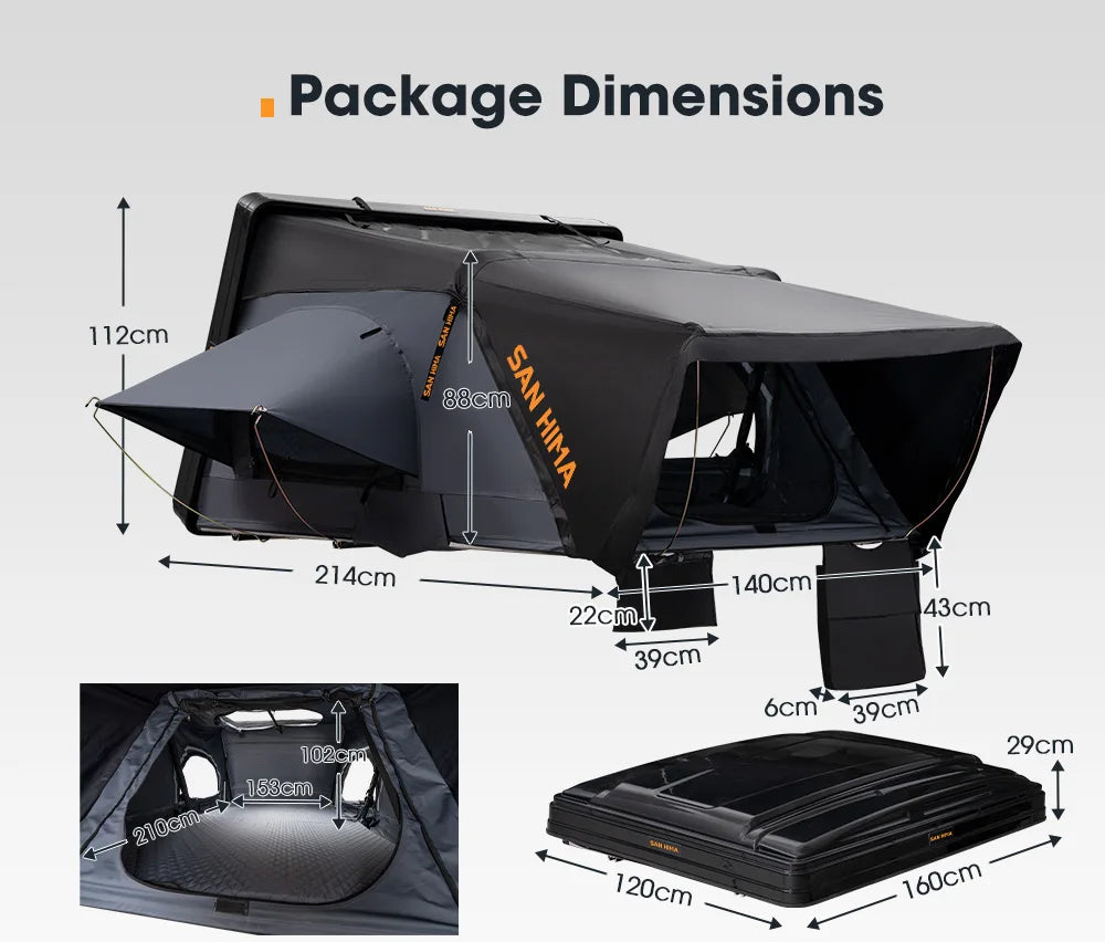 SAN HIMA UV Resistant Waterproof 4 Person Hard Shell Roof Top Tent ABS Clamshell Hardshell Car Rooftop Tent For 4x4 Camping