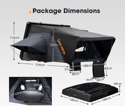 SAN HIMA UV Resistant Waterproof 4 Person Hard Shell Roof Top Tent ABS Clamshell Hardshell Car Rooftop Tent For 4x4 Camping