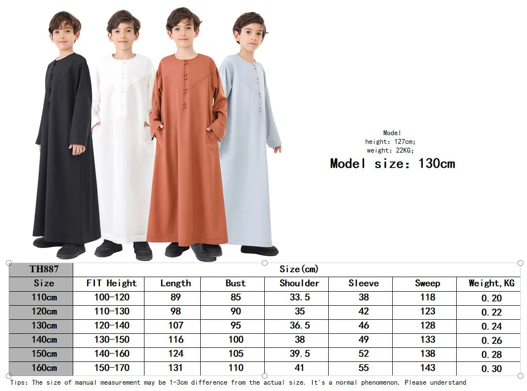 Muslim Saudi Kids Boys Dishdasha Long Sleeve Robe Thobe Dubai Islamic Abaya Middle East Arab Clothing Child Dress Kaftan Caftans