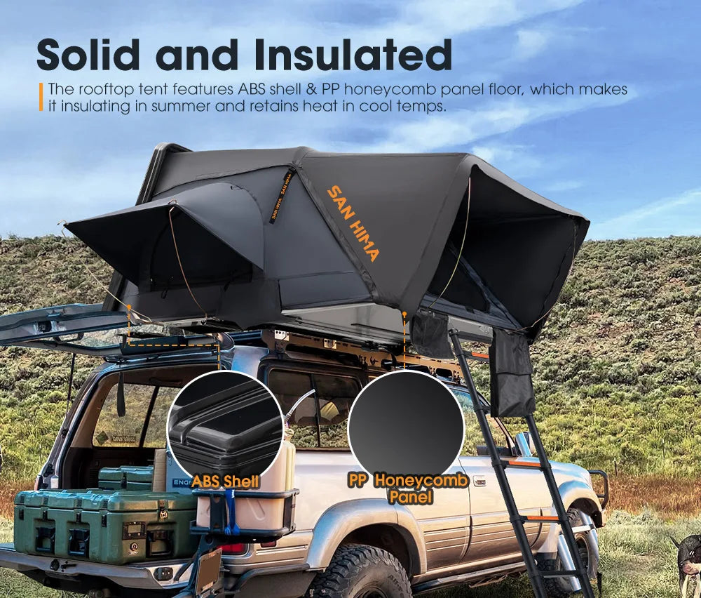 SAN HIMA UV Resistant Waterproof 4 Person Hard Shell Roof Top Tent ABS Clamshell Hardshell Car Rooftop Tent For 4x4 Camping