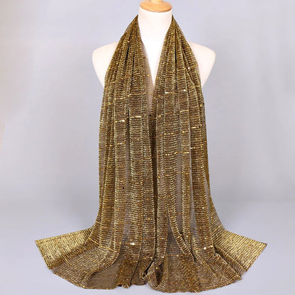Glitter Women Gold Silk With Pearls Muslim Hijab Shawls And Wraps Islamic Turban Female Foulard Soft Thin Hijabs Head Scarf
