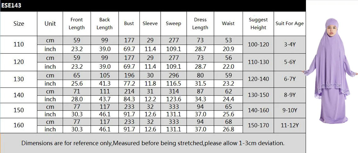 2Pcs Traditional Muslim Kids Girls Abaya Eid Hooded Overhead Hijab Burqa Maxi Skirt Sets Turkey Dubai Kaftan Prayer Garment Gown