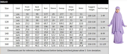 2Pcs Traditional Muslim Kids Girls Abaya Eid Hooded Overhead Hijab Burqa Maxi Skirt Sets Turkey Dubai Kaftan Prayer Garment Gown
