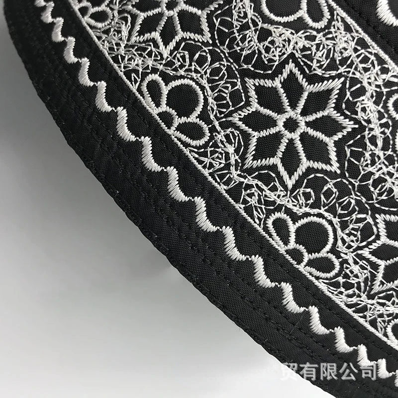 Tax Products Turkey Muslim Men clothing Saudi Prayer Hat Black with White Embroidery Yarmulke Flat Top Hats Jewish Islamic Caps