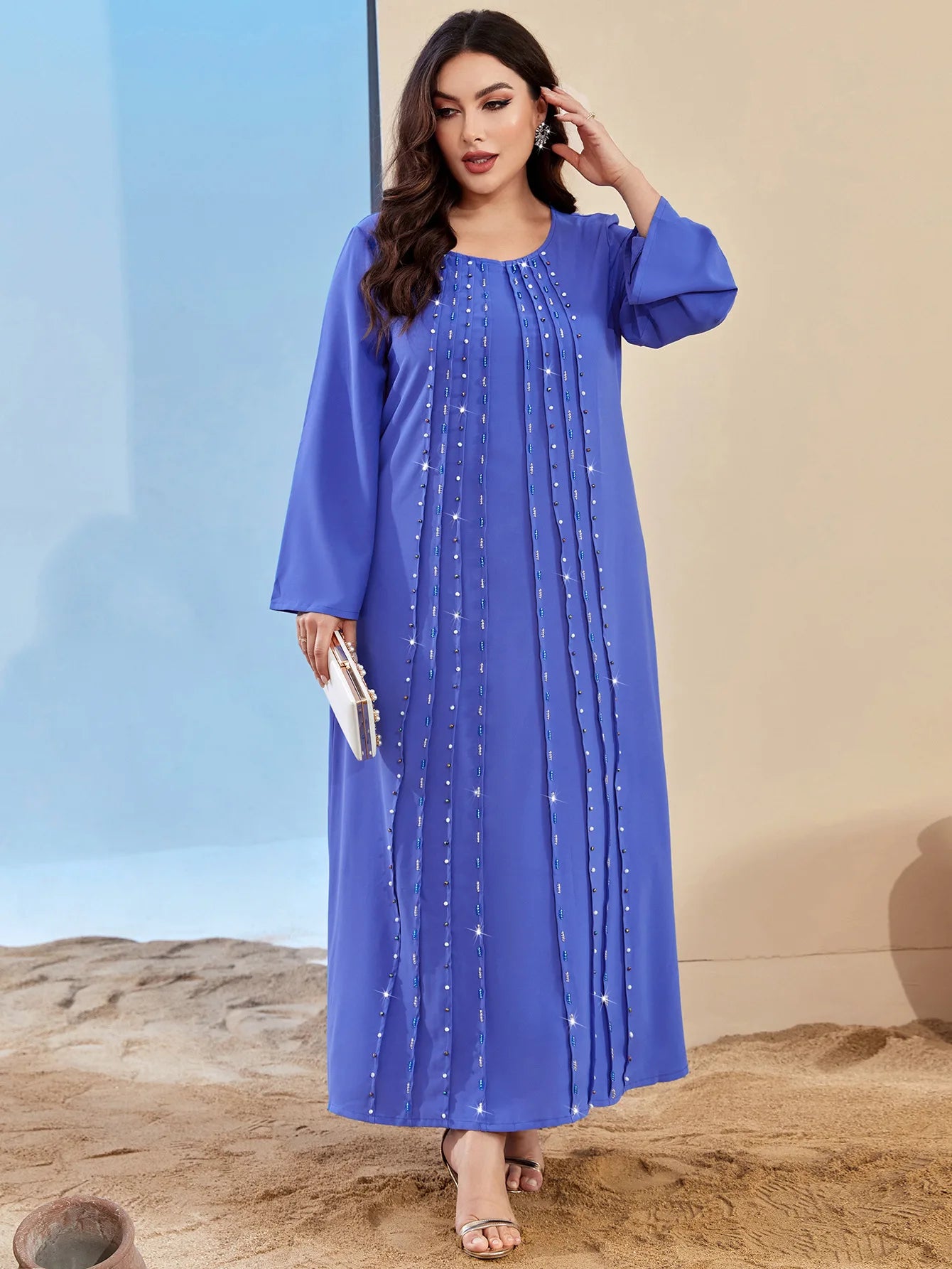 Abaya Muslim Maxi Long Sleeve Dress With Cap Women Diamond Arab Dubai Islamic Clothing Autumn New Loose Casual Turkey Robe