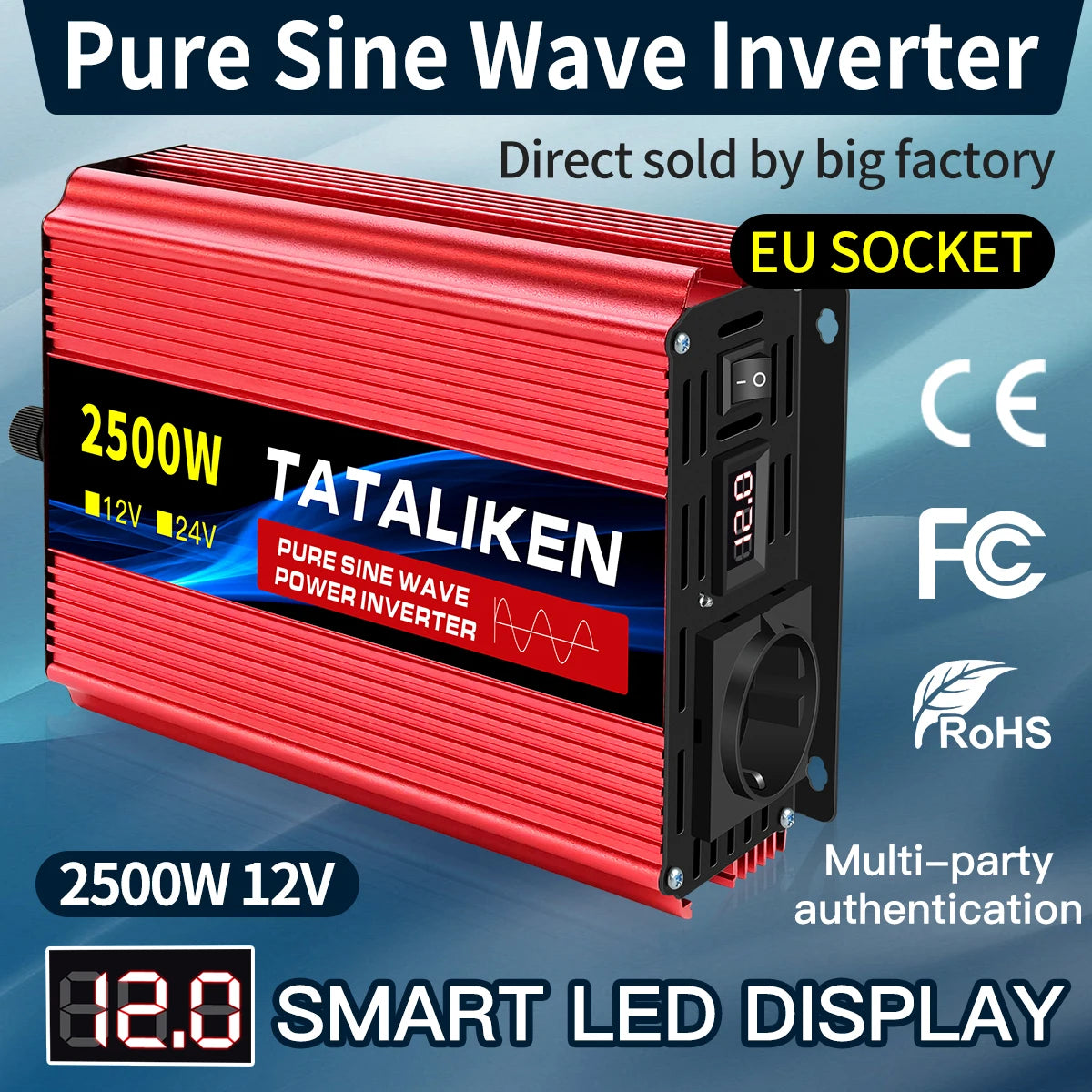 Pure Sine Wave Inverter 1600W/2200W/3000W/4000W DC 12V/24V to AC 220V 50hz Power Inverter Charger Converter Adapter EU Socket