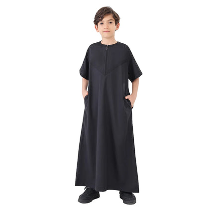 Muslim Saudi Kids Boys Dishdasha Long Sleeve Robe Thobe Dubai Islamic Abaya Middle East Arab Clothing Child Dress Kaftan Caftans