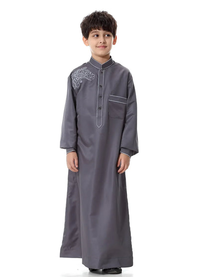 Arab Muslim Kids Boy Jubba Thobe Abaya Kimono Long Dress Caftan for Children Islamic Clothing Long Robes Dress Dubai Arab
