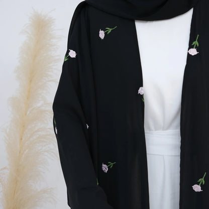 Flower Open Abaya Kimono Embroidery Muslim Abayas for Women Dubai Luxury Turkey Kaftan Hijab Robe Ramadan Eid Islamic Clothing