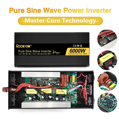 RDDSPON  Pure Sine Wave Inverters 4000W 5000W 6000W  Double EU SocketDC 12V 24V 48V to AC 110V 220V,50Hz,60Hz  Voltage Converter