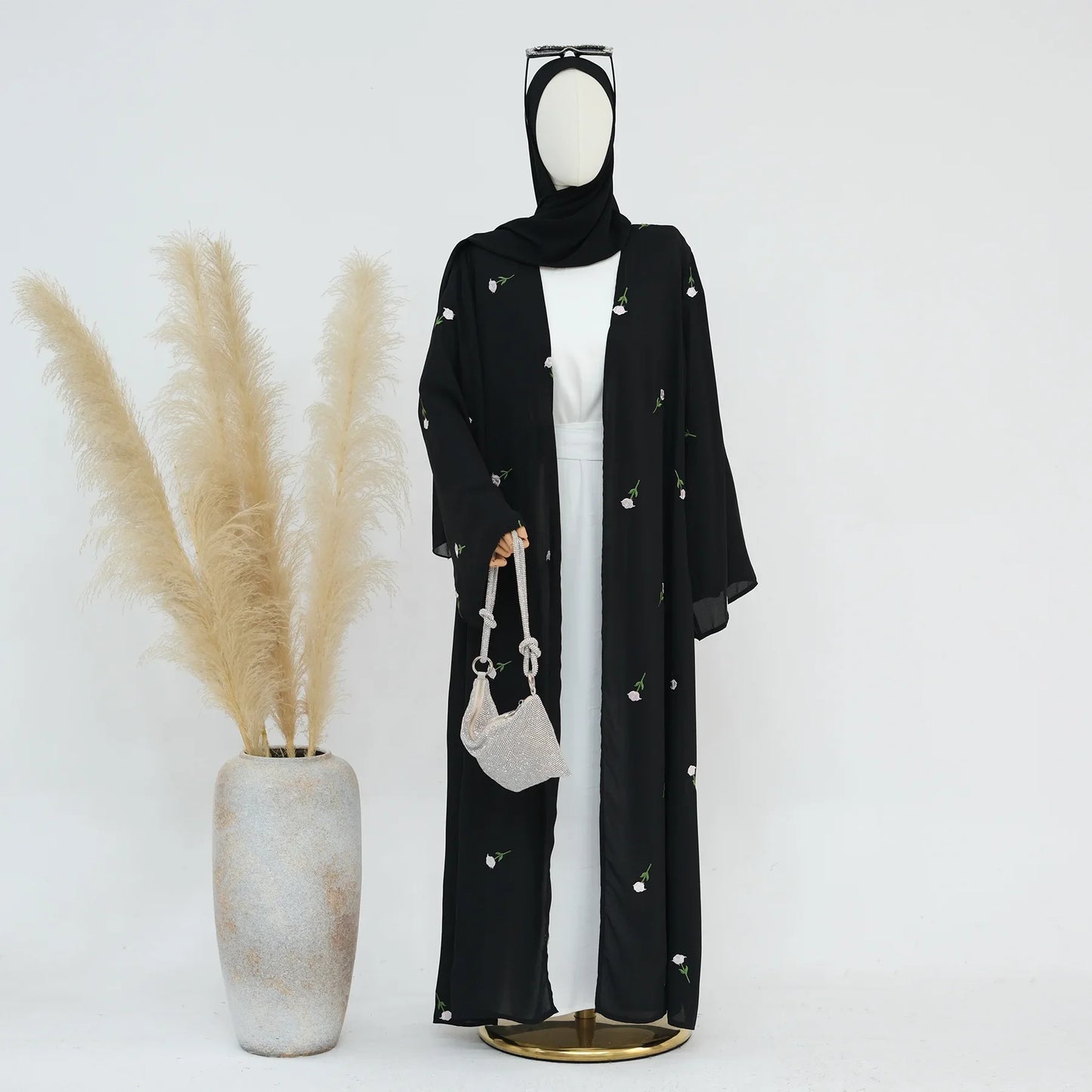 Flower Open Abaya Kimono Embroidery Muslim Abayas for Women Dubai Luxury Turkey Kaftan Hijab Robe Ramadan Eid Islamic Clothing