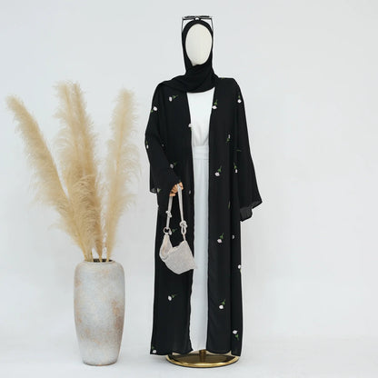 Flower Open Abaya Kimono Embroidery Muslim Abayas for Women Dubai Luxury Turkey Kaftan Hijab Robe Ramadan Eid Islamic Clothing